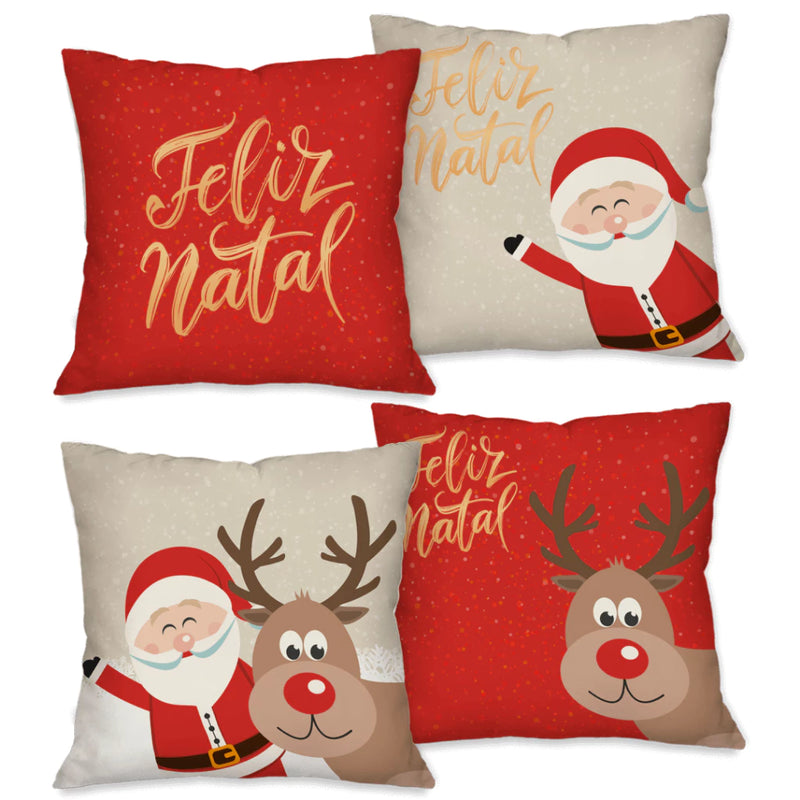 Kit 4 Capas de Almofada NATAL Tamanho 45X45cm - Natalina