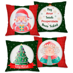 Kit 4 Capas de Almofada NATAL Tamanho 45X45cm - Natalina