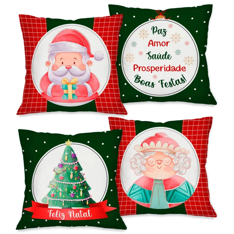 Kit 4 Capas de Almofada NATAL Tamanho 45X45cm - Natalina
