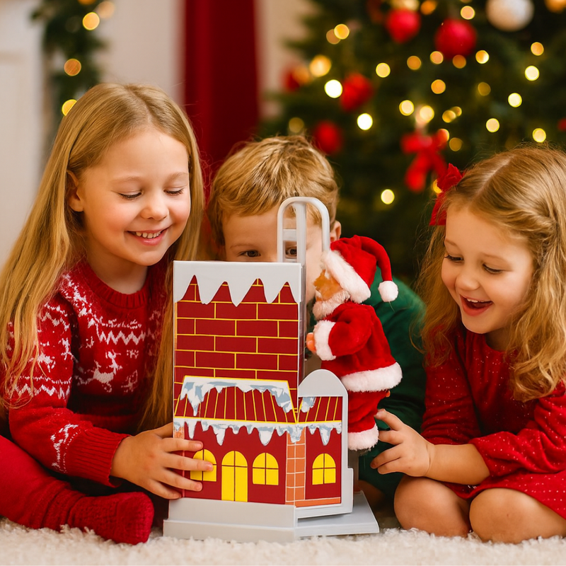 Papai Noel Musical na Casinha da Chaminé - Papai Noel Animado para Decoração de Natal