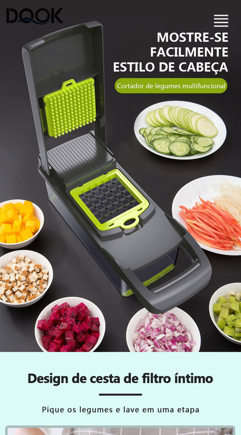 Cortador MultiChef 14 em 1 – Santa Ajuda da Cozinha | Picador de Legumes, Cebola e Frutas com Lâmina Inox