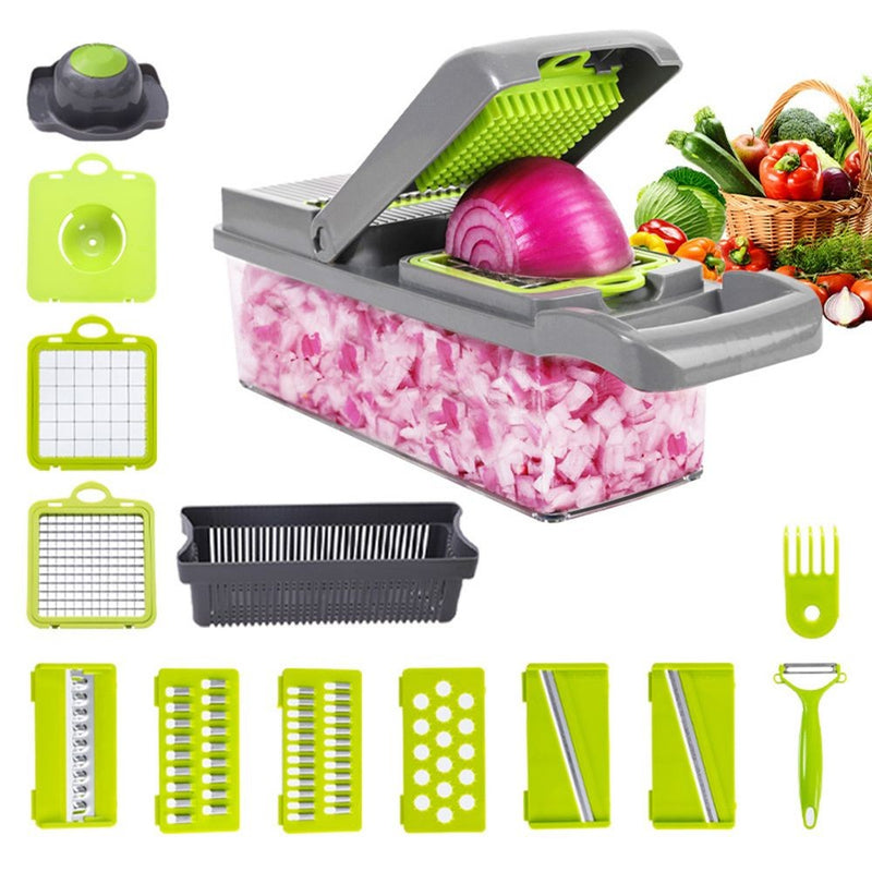Cortador MultiChef 14 em 1 – Santa Ajuda da Cozinha | Picador de Legumes, Cebola e Frutas com Lâmina Inox