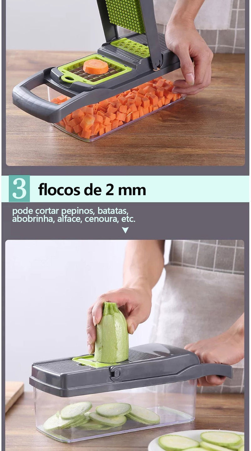Cortador MultiChef 14 em 1 – Santa Ajuda da Cozinha | Picador de Legumes, Cebola e Frutas com Lâmina Inox