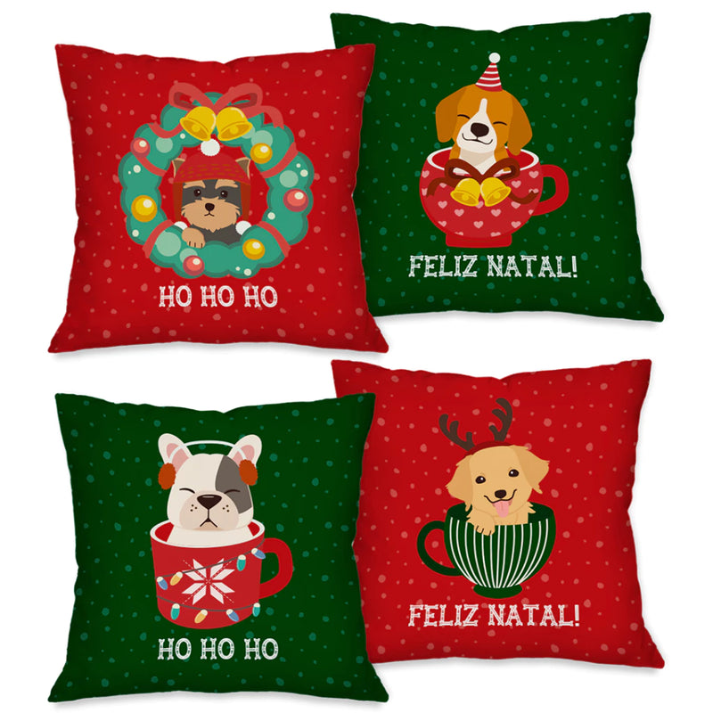 Kit 4 Capas de Almofada NATAL Tamanho 45X45cm - Natalina