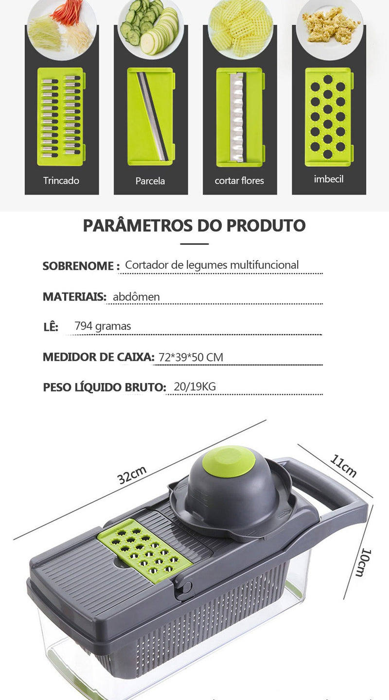 Cortador MultiChef 14 em 1 – Santa Ajuda da Cozinha | Picador de Legumes, Cebola e Frutas com Lâmina Inox