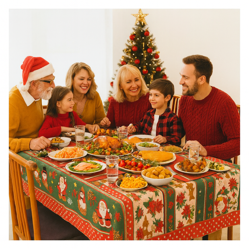 Toalha de Mesa Natalina, Toalha de Mesa com Estampa de NATAL Oxford - 06 Lugares