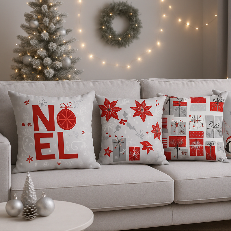 Kit 4 Capas de Almofada NATAL Tamanho 45X45cm - Natalina