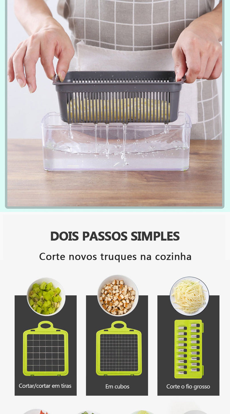 Cortador MultiChef 14 em 1 – Santa Ajuda da Cozinha | Picador de Legumes, Cebola e Frutas com Lâmina Inox