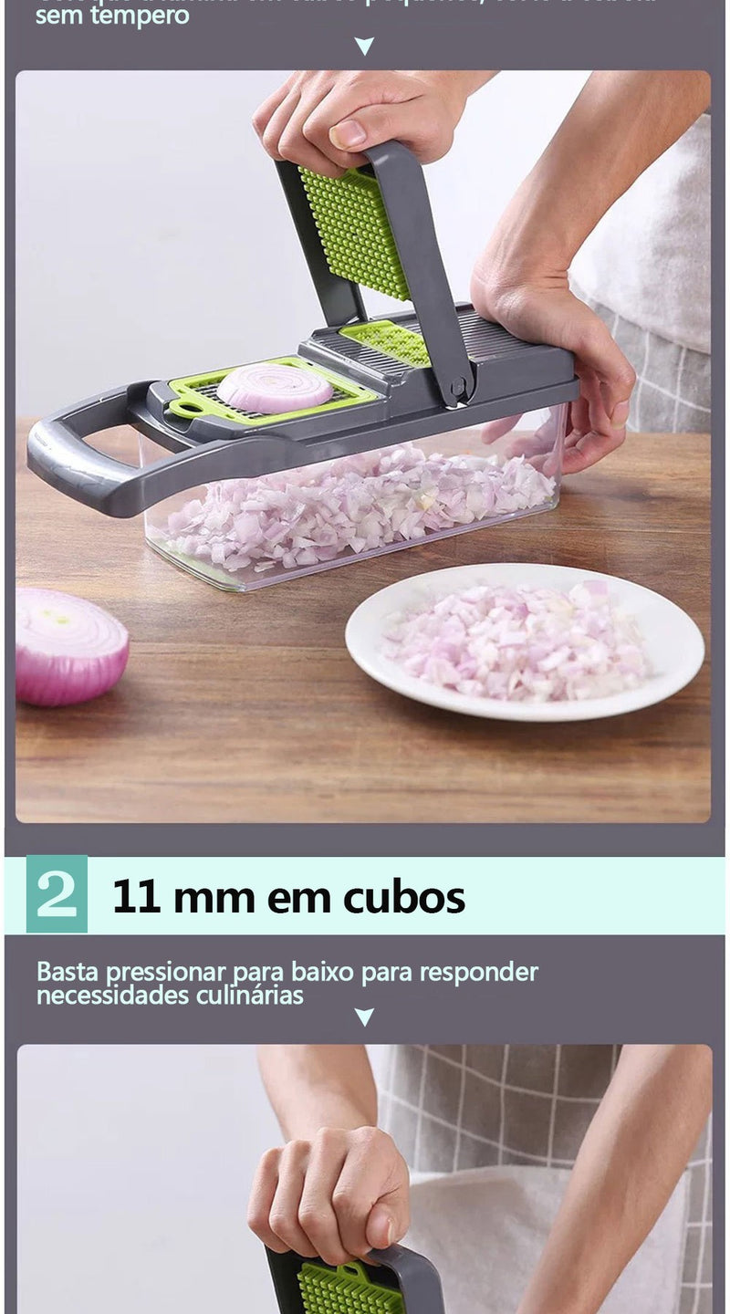 Cortador MultiChef 14 em 1 – Santa Ajuda da Cozinha | Picador de Legumes, Cebola e Frutas com Lâmina Inox