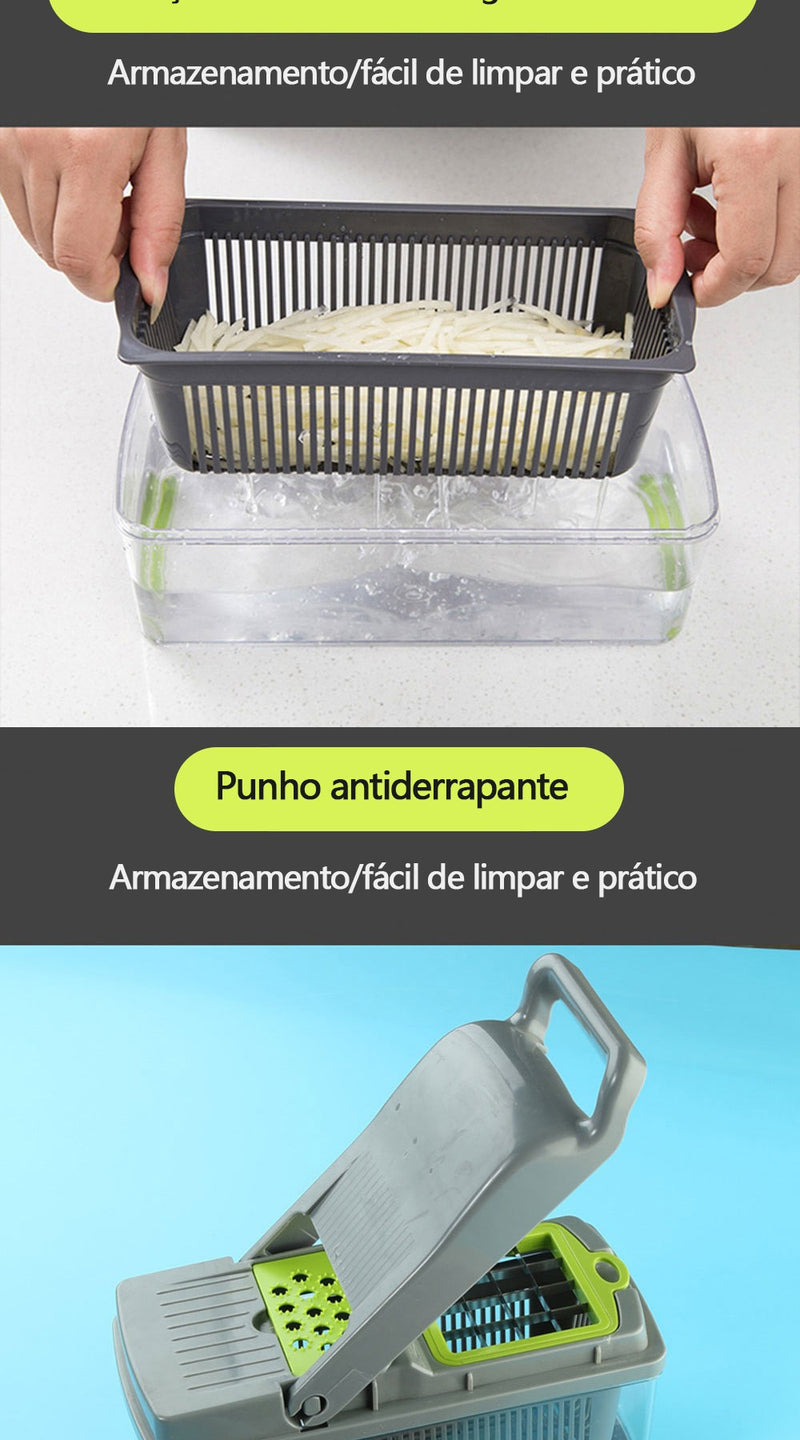Cortador MultiChef 14 em 1 – Santa Ajuda da Cozinha | Picador de Legumes, Cebola e Frutas com Lâmina Inox
