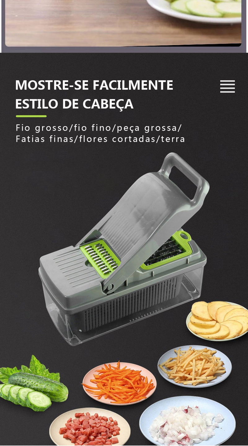 Cortador MultiChef 14 em 1 – Santa Ajuda da Cozinha | Picador de Legumes, Cebola e Frutas com Lâmina Inox