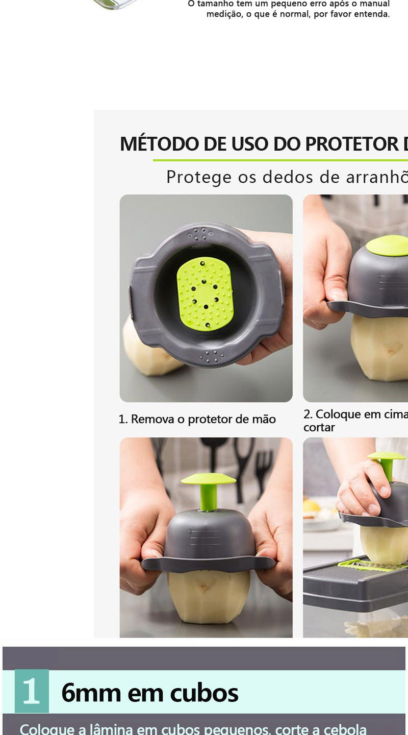Cortador MultiChef 14 em 1 – Santa Ajuda da Cozinha | Picador de Legumes, Cebola e Frutas com Lâmina Inox